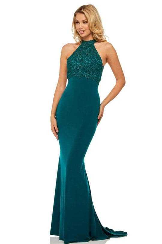 Sherri Hill, Evening Dresses - Halter Trumpet Formal Dress 52901 - 1 pc Emerald In Size 10 Available