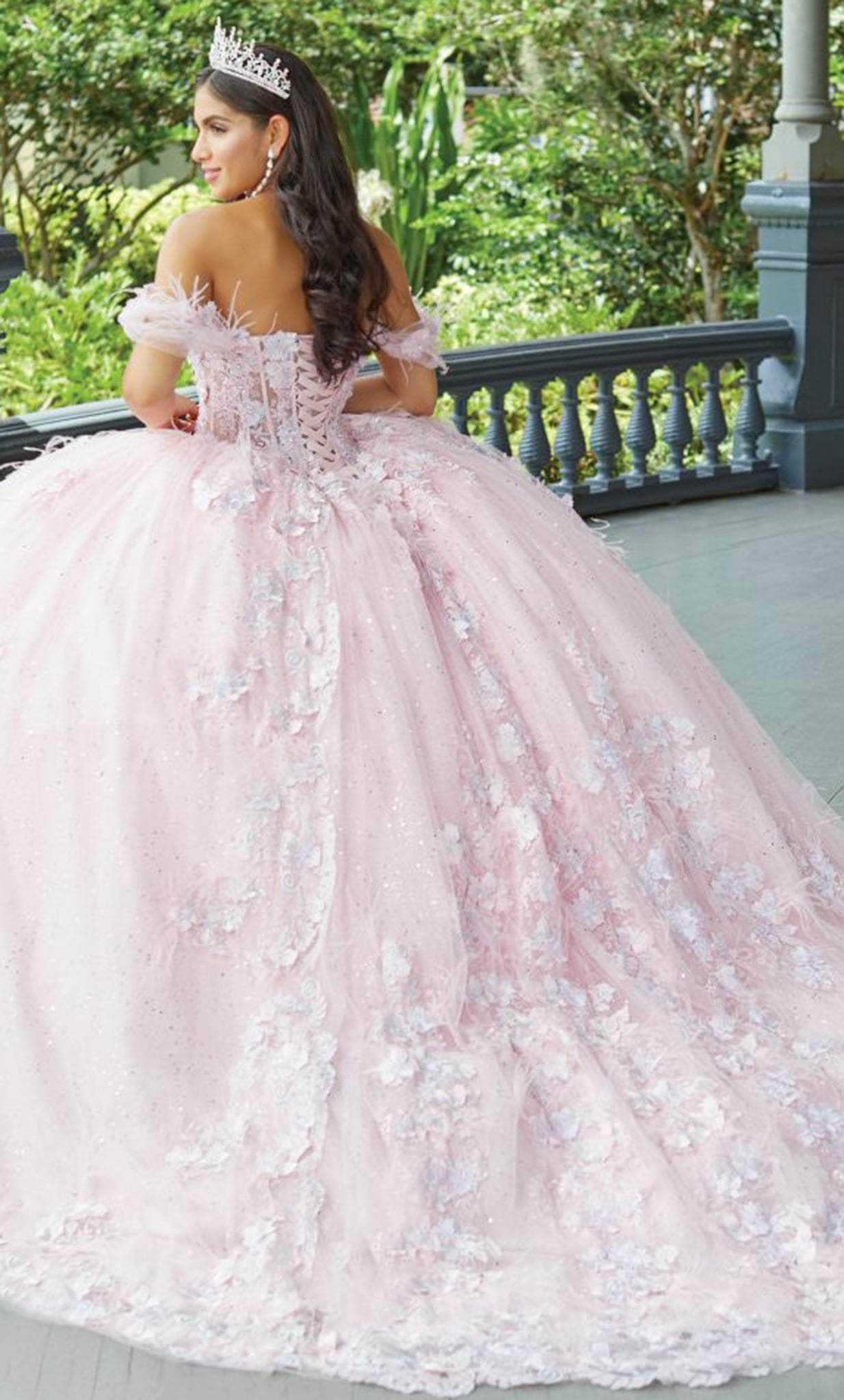 Quinceanera Collection, Quinceanera Collection 26047 - Laced Feathered Quinceanera Dress