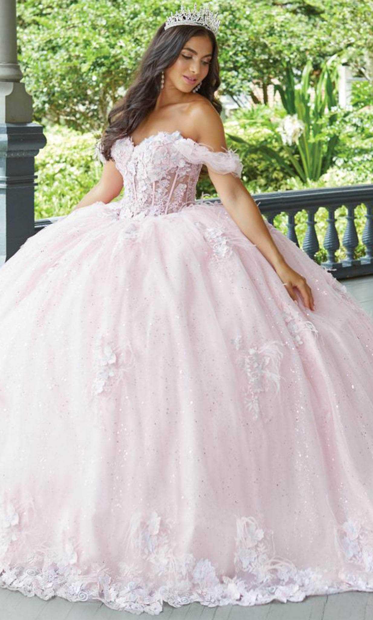 Quinceanera Collection, Quinceanera Collection 26047 - Laced Feathered Quinceanera Dress