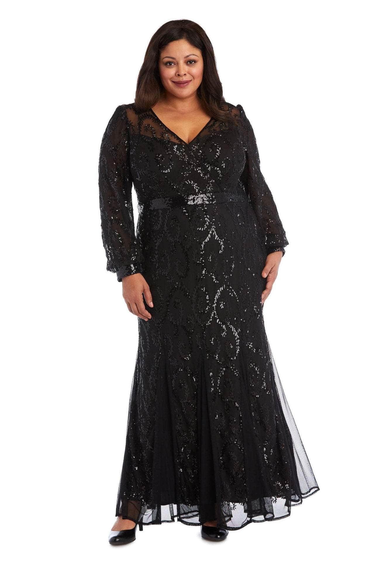 R&M Richards, R&M Richards 5649W - V-Neck Swirl Sequin Evening Gown