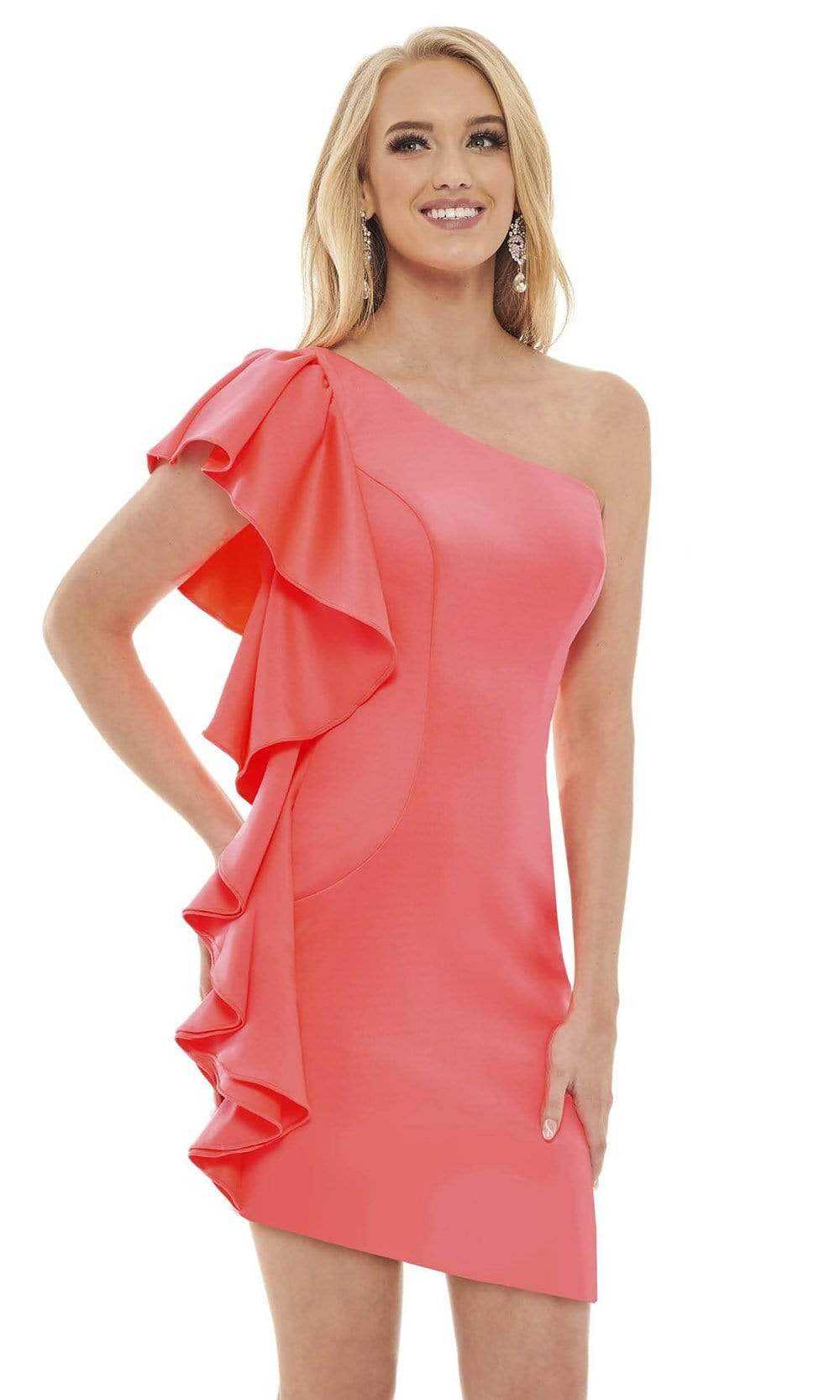 Rachel Allan, Rachel Allan - 50061 Asymmetric Fit Sheath Short Dress