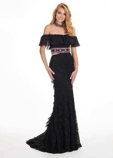 Rachel Allan, Rachel Allan - 6563 Sheer Ruffled Off-Shoulder Long Dress - 1 pc Black in Size 10 Available