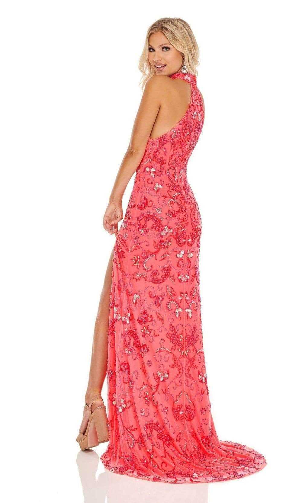 Rachel Allan, Rachel Allan - 70000 High Neck Beaded Long Dress - 1 pc Neon Pink Coral In Size 6 Available