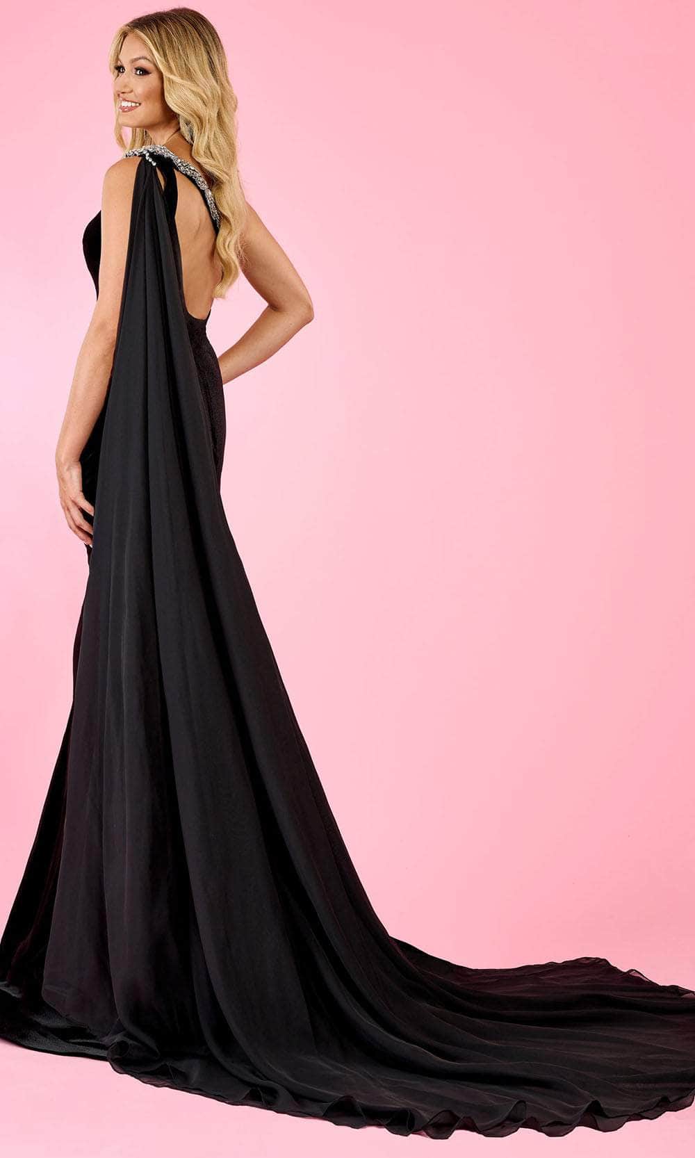 Rachel Allan, Rachel Allan 70560 - Asymmetrical Velvet Prom Dress