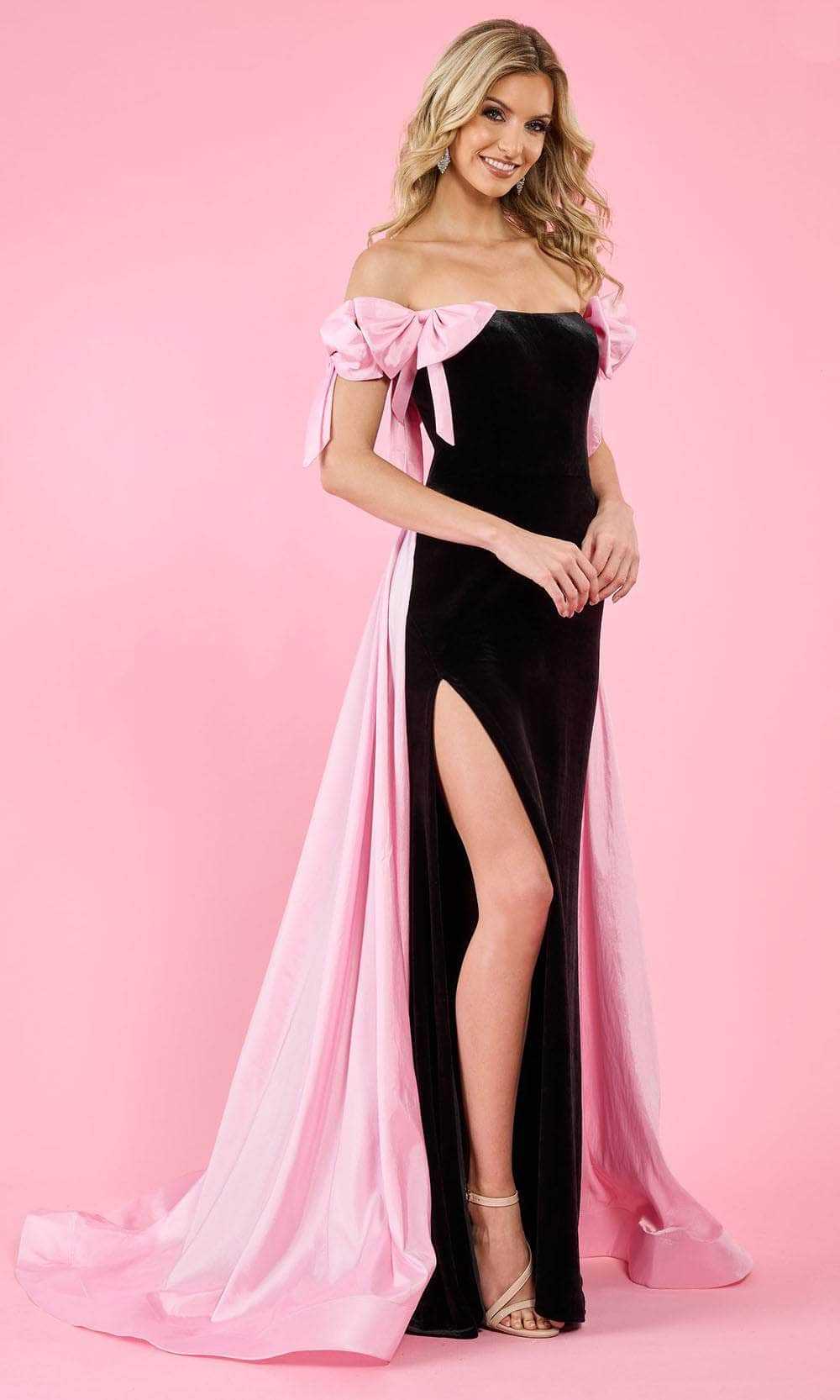 Rachel Allan, Rachel Allan 70597 - Bow Cap Sleeve Velvet Prom Gown