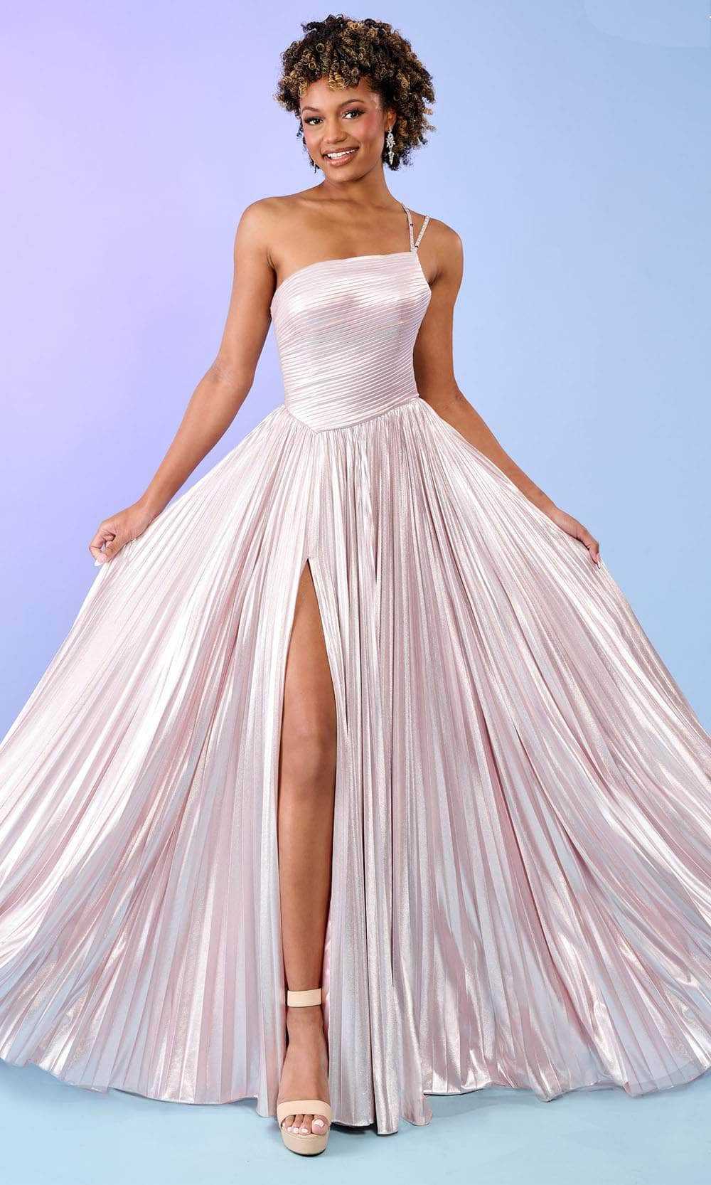 Rachel Allan, Rachel Allan 70639 - Pleated Metallic Asymmetric Prom Gown