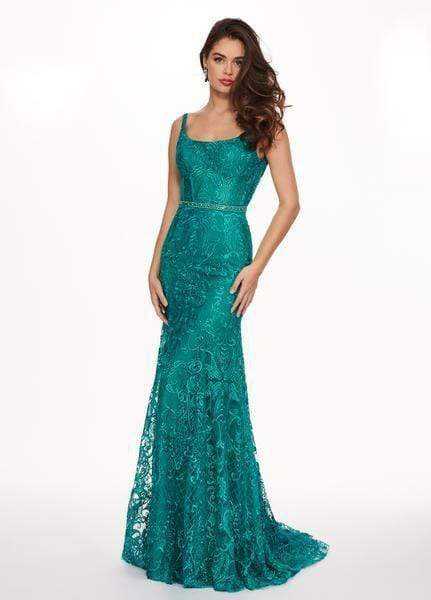 Rachel Allan, Rachel Allan - Embroidered Lace Scoop Neck Gown 6590 - 1 pc Deep Jade In Size 10 Available