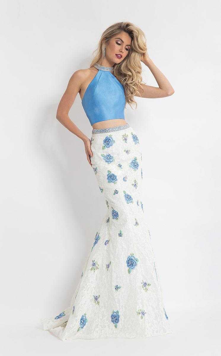 Rachel Allan, Rachel Allan - Lace Floral Mermaid Dress 6050 - 1 pc Periwinkle/White In Size 4 Available