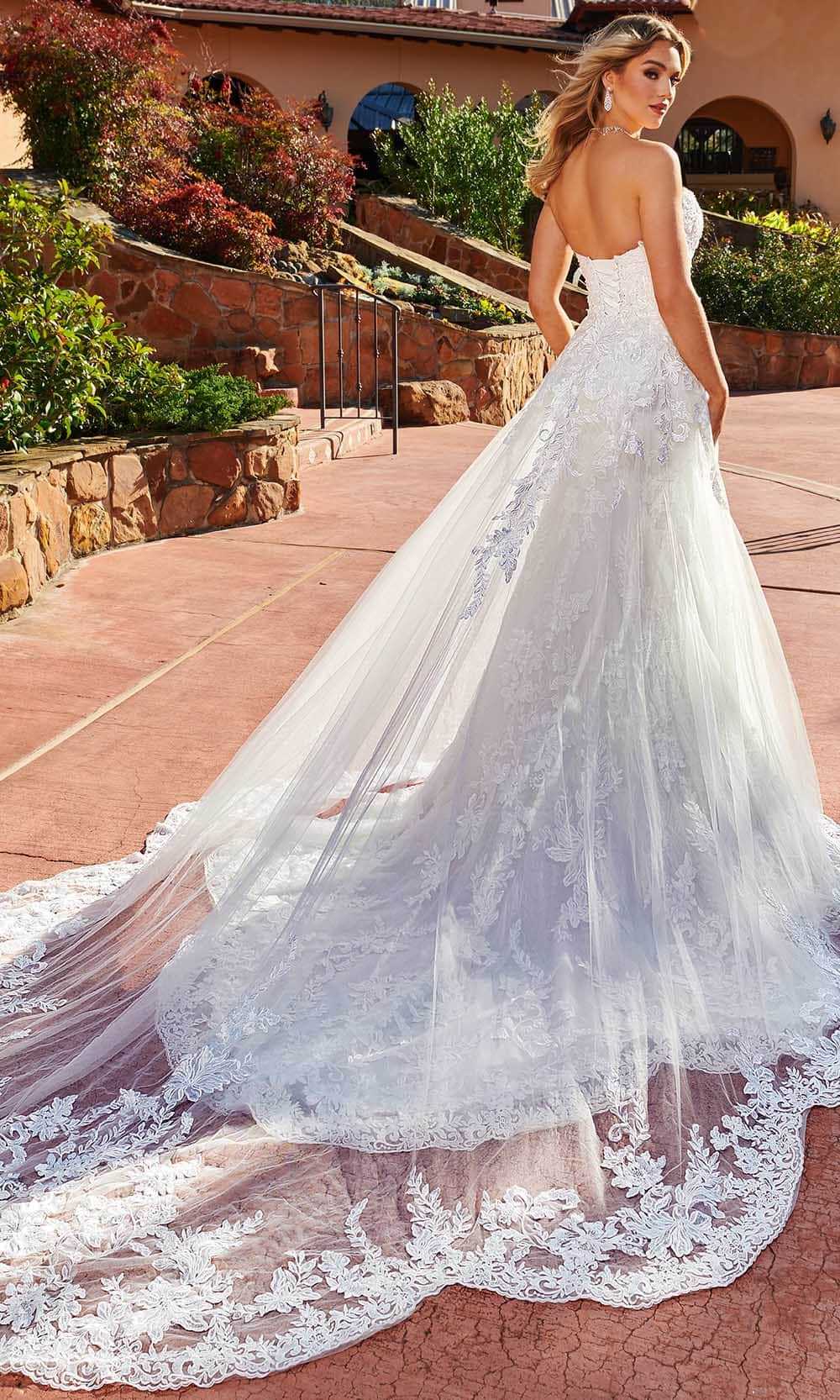 Rachel Allan Bridal, Rachel Allan M828 - Strapless Lace Bridal Gown With Overskirt