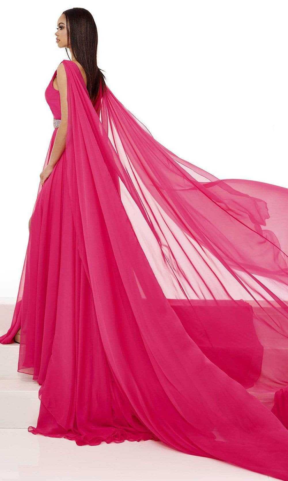Rachel Allan, Rachel Allan - Plunging V-Neck Evening Dress 50043 - 1 pc Bright Pink Multi In Size 2 Available