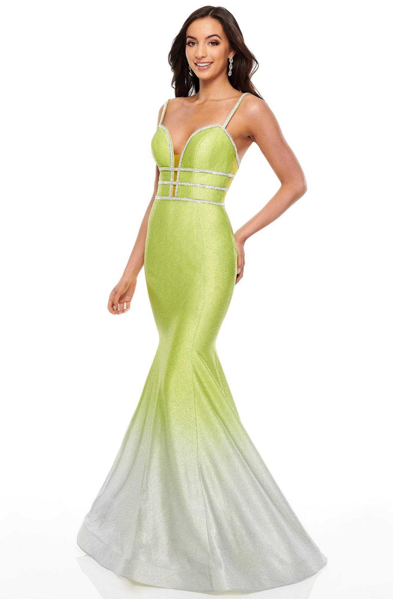 Rachel Allan, Rachel Allan Prom - 7092 Plunging Ombre Shimmer Mermaid Gown