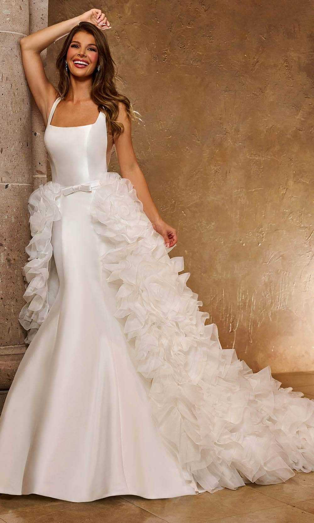 Rachel Allan, Rachel Allan RB5035 - Square Ruffled Overskirt Bridal Gown