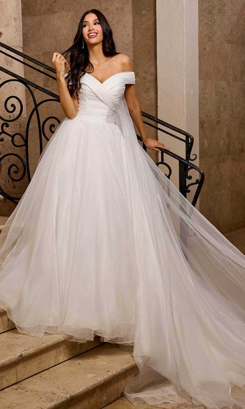 Rachel Allan, Rachel Allan RB5046 - Off-Shoulder Pleated Detail Bridal Gown