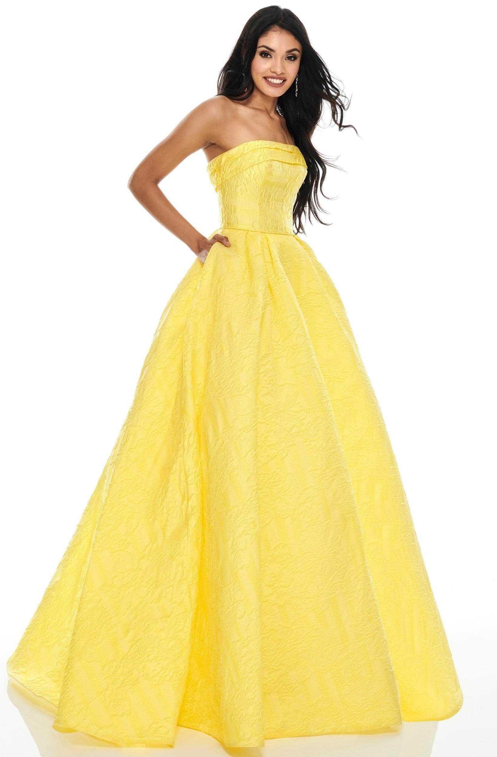 Rachel Allan, Rachel Allan - Straight-Across Jacquard Prom Ballgown 7013 - 1 pc Yellow In Size 8 Available