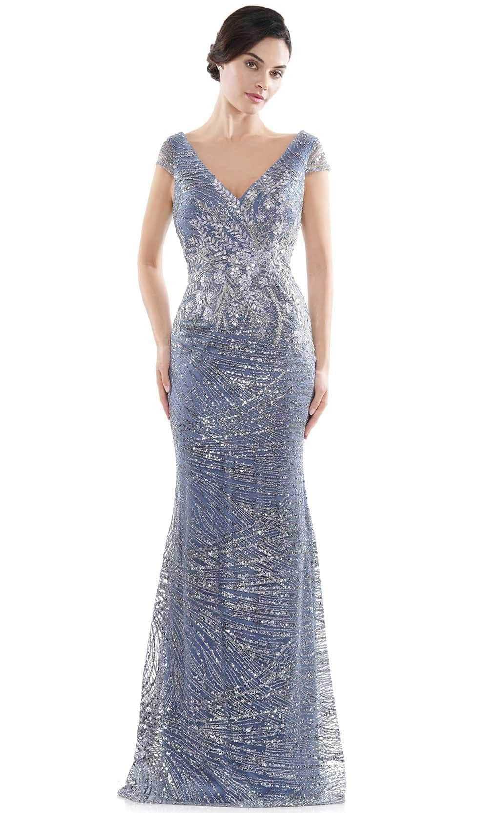 Rina Di Montella, Rina Di Montella - Cap Sleeve Embellished Evening Gown RD2723 - 1 pc Wedgewood In Size 14 Available