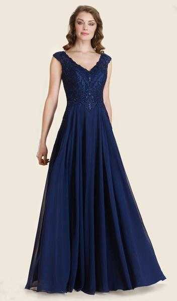 Rina Di Montella, Rina Di Montella - Embroidered Fitted A-Line Evening Gown RD2613 - 1 pc Navy In Size 10 Available