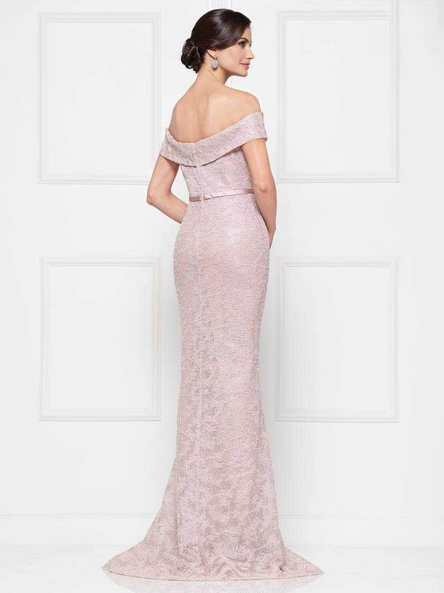 Rina Di Montella, Rina Di Montella - Lace Off-Shoulder Evening Dress with Slit RD2655