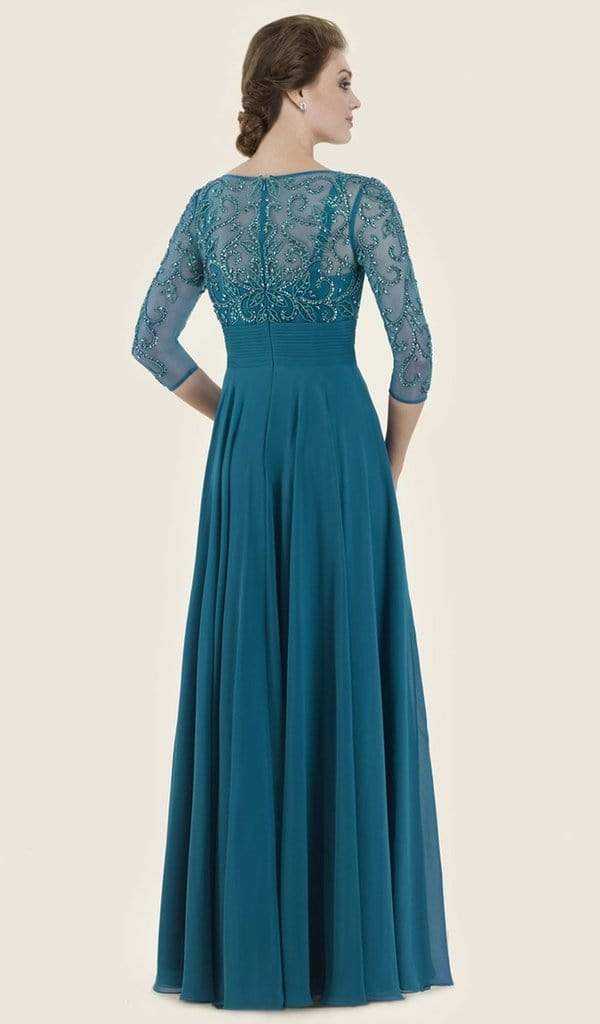 Rina Di Montella, Rina Di Montella - Quarter Sleeve Illusion Beaded Empire Dress RD2614 - 1 pc Navy In Size 14 Available