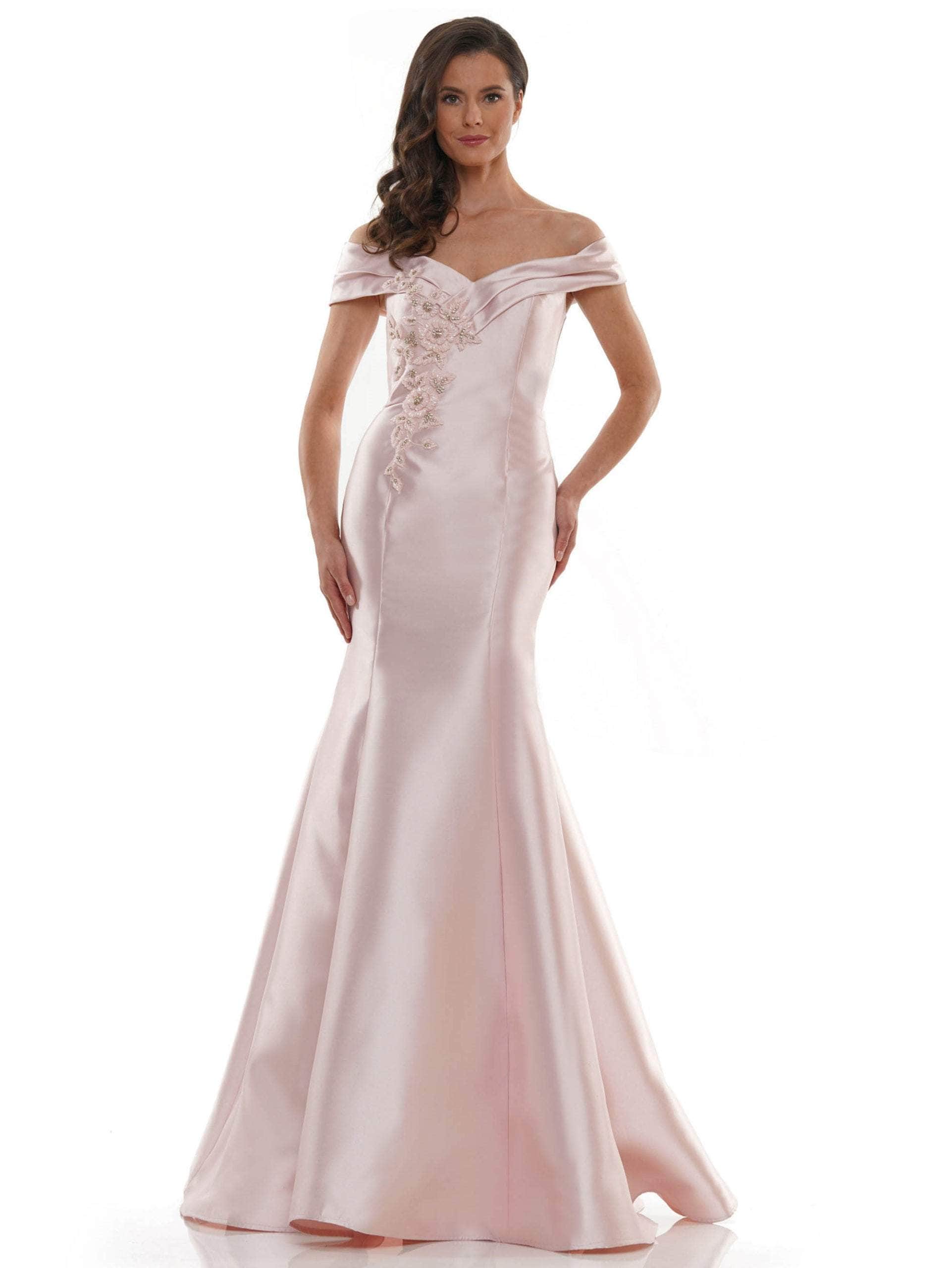 Rina Di Montella, Rina Di Montella - RD2602 Embellished Folded Off-Shoulder Mermaid Gown