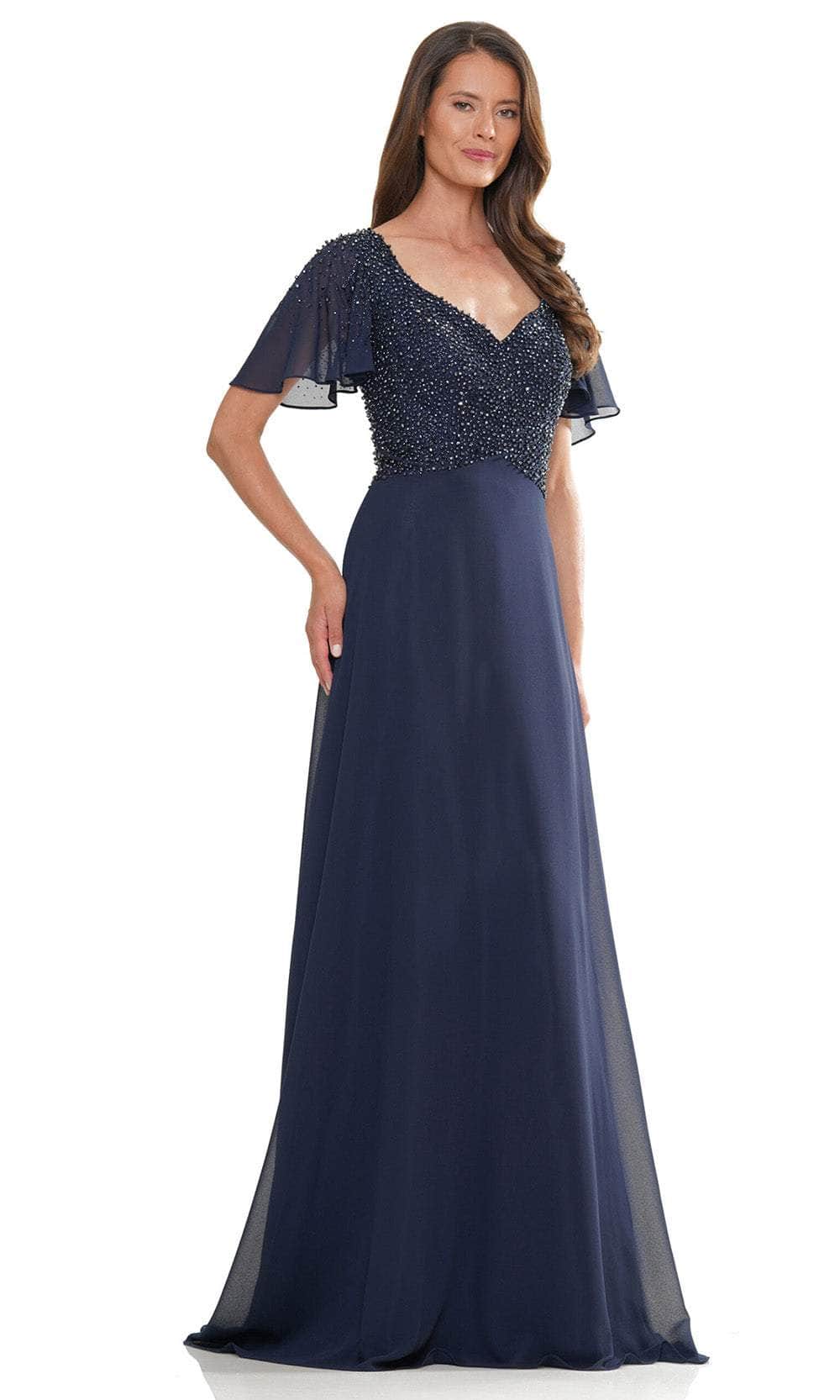 Rina Di Montella, Rina Di Montella RD2907 - Flutter Sleeve Embellished Formal Gown