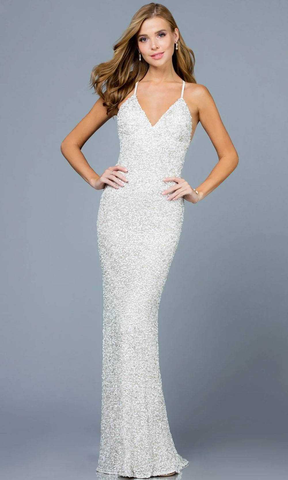 SCALA, SCALA - 47551 Full Sequins Open Back Fitted Evening Gown