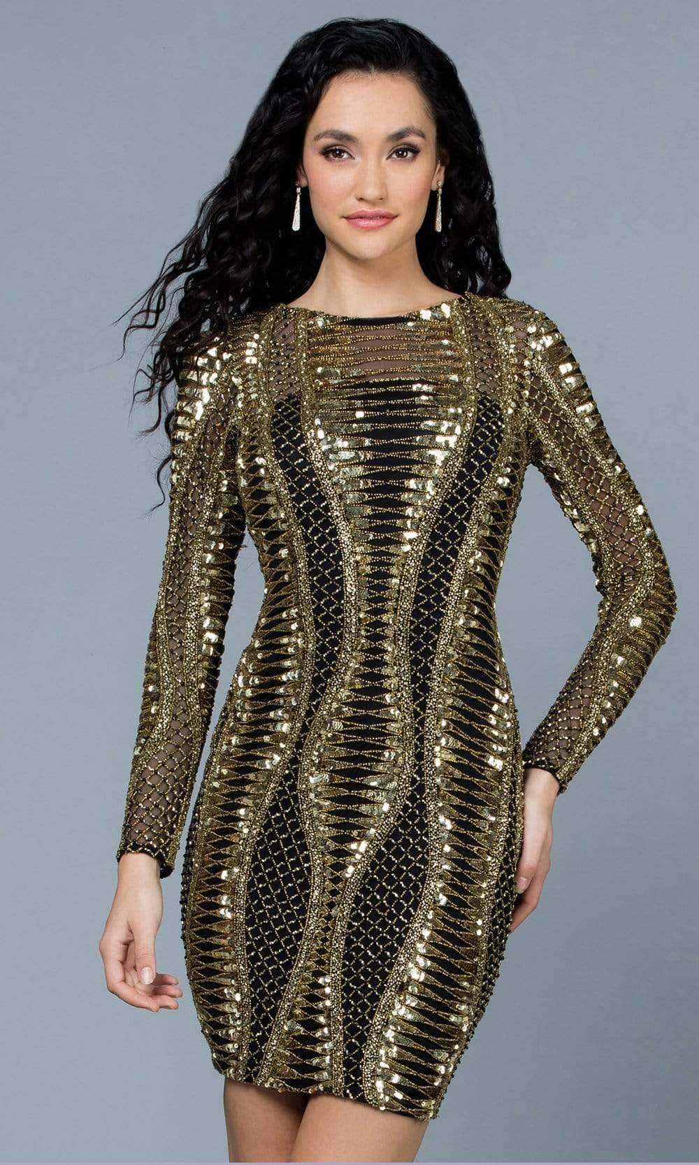 SCALA, SCALA - 60185 Fully Embellished Long Sleeve Fitted Cocktail Dress