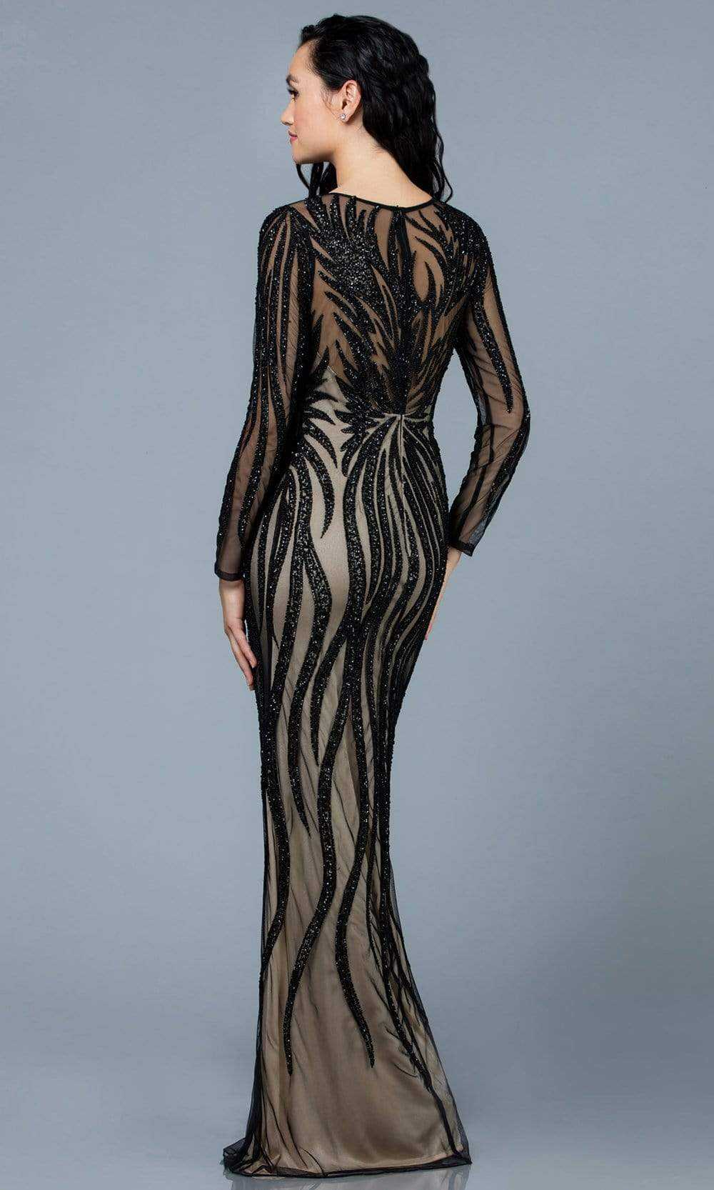 SCALA, SCALA - 60189 Sequin Embellished Illusion Scoop Dress