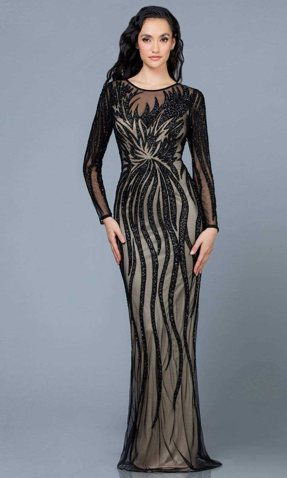 SCALA, SCALA - 60189 Sequin Embellished Illusion Scoop Dress