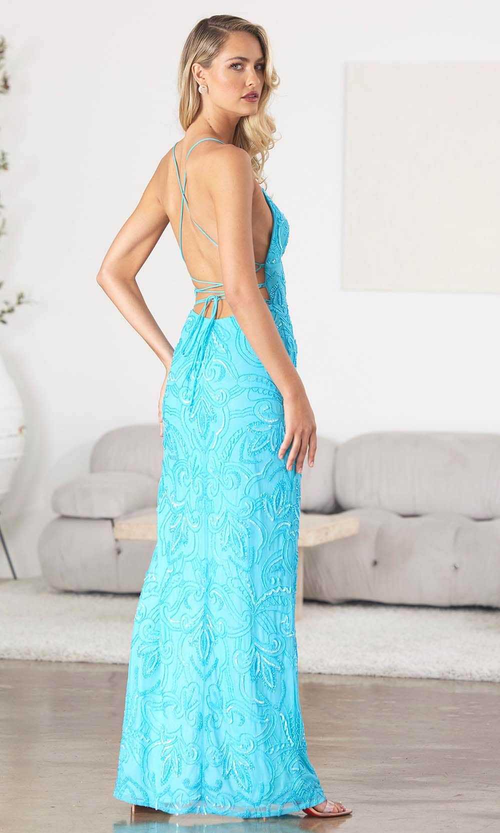 SCALA, SCALA 60521 - Embellished Lace-Up Back Evening Gown