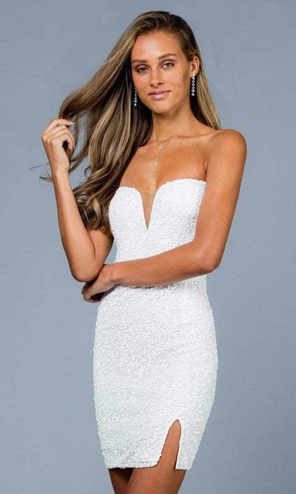 SCALA, SCALA - Strapless Sweetheart Fully Beaded Fitted Cocktail Dress 60195 - 1 pc Ivory In Size 4 Available