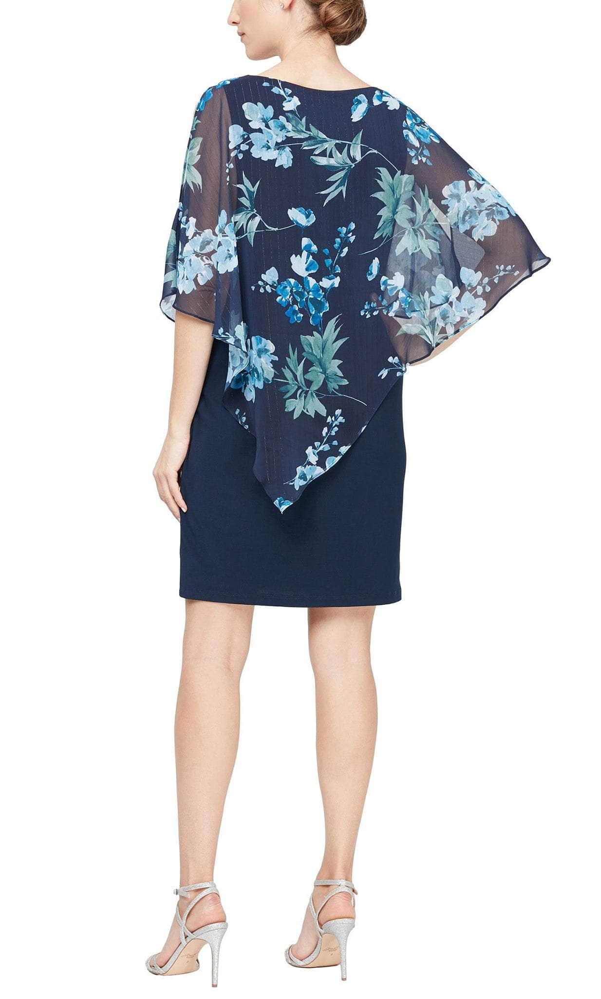 SLNY, SLNY 9177495 - Sheer Floral Asymmetric Dress