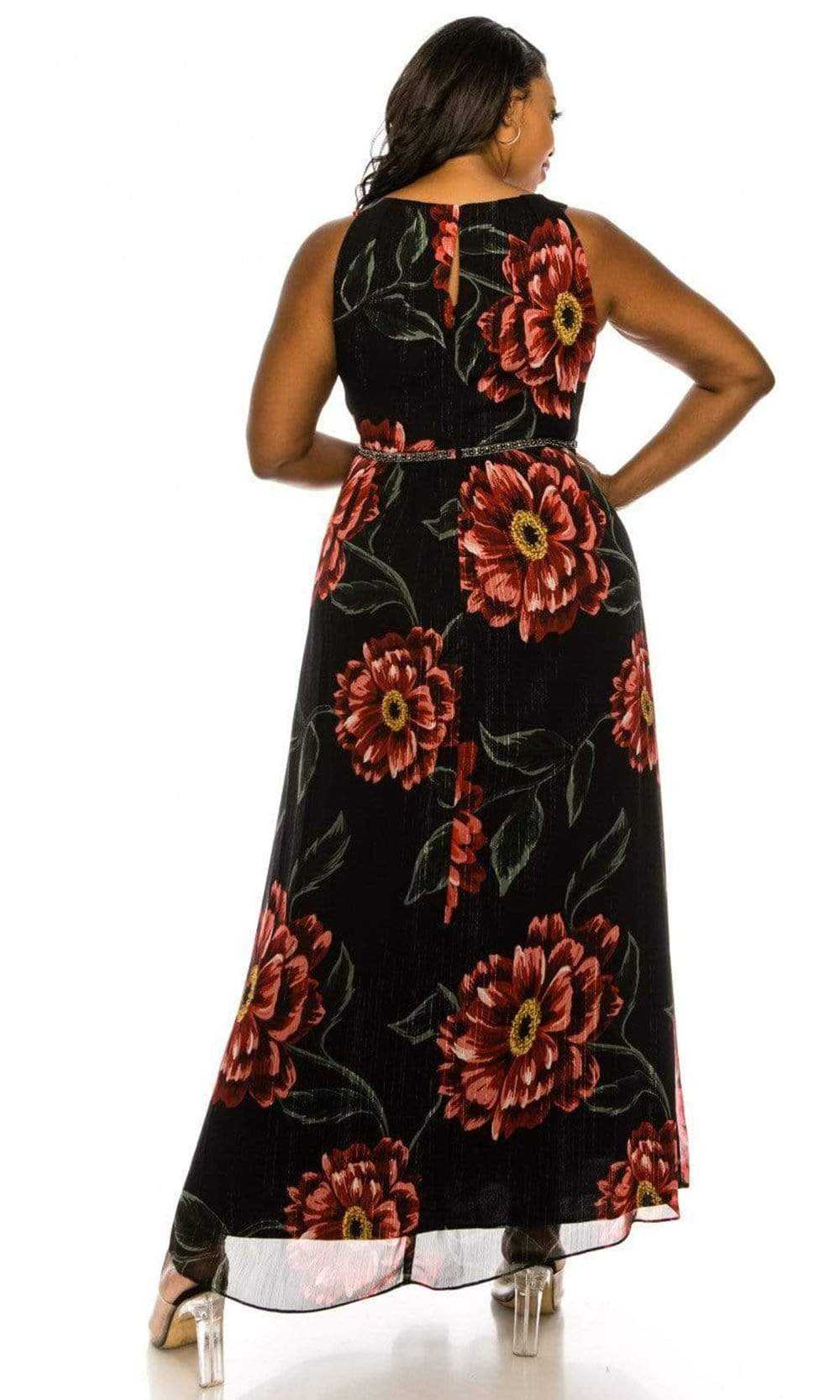 SLNY, SLNY - 9471488 Floral Bateau Evening Dress