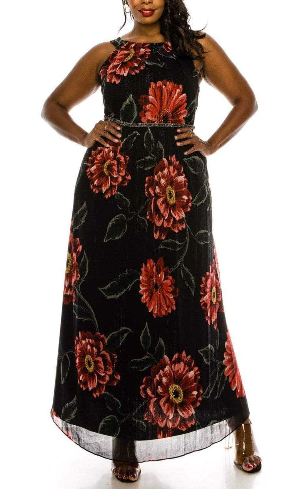 SLNY, SLNY - 9471488 Floral Bateau Evening Dress