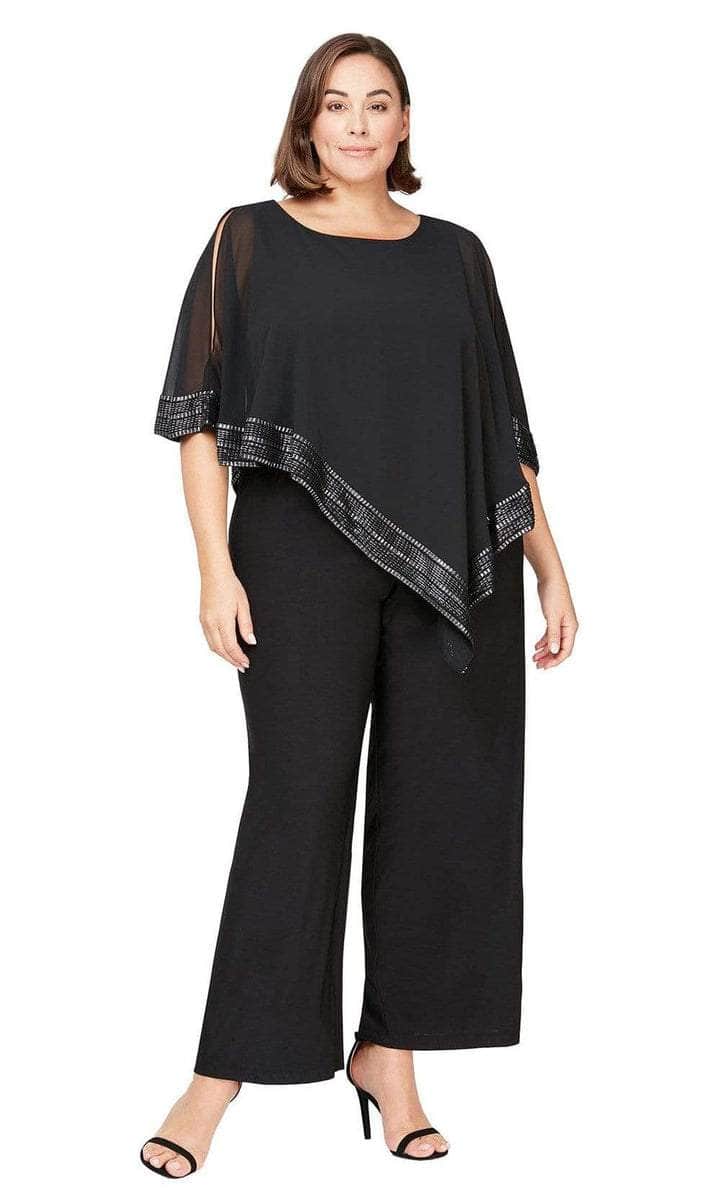 SLNY, SLNY - Asymmetrical Cape Jumpsuit 9477331 - 1 pc Black In Size 16W Available