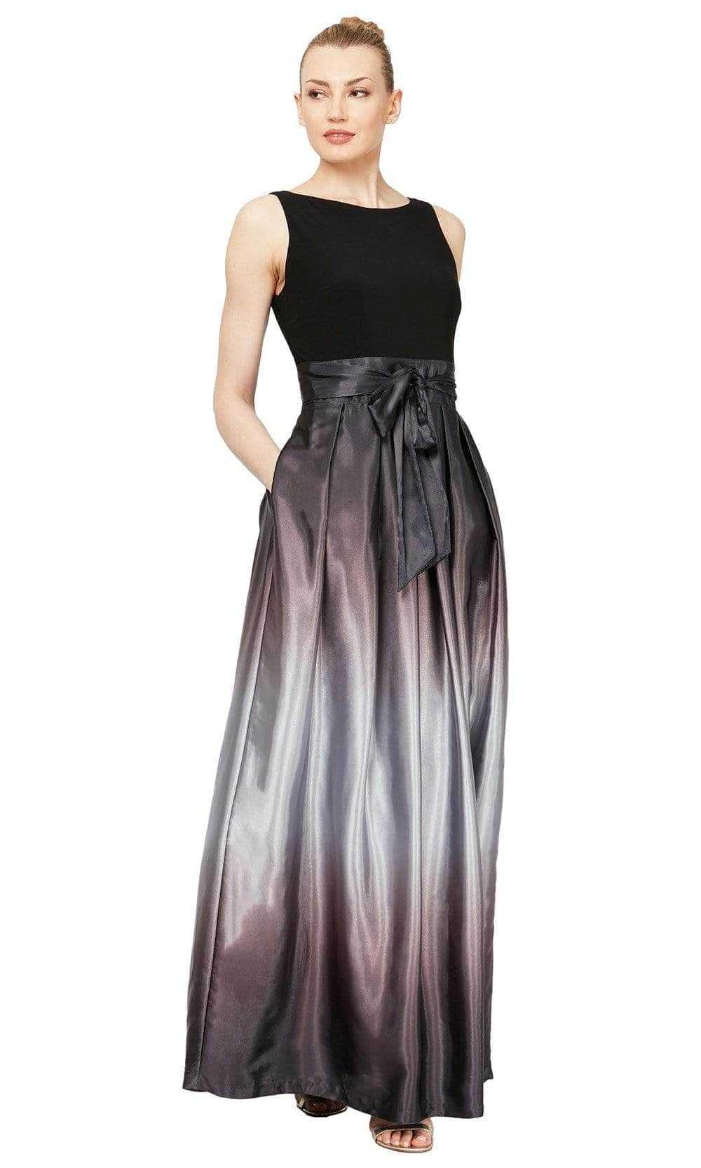 SLNY, SLNY - Ombre Bateau Formal Dress 119435M - 1 pc Black/Silver In Size 18 Available