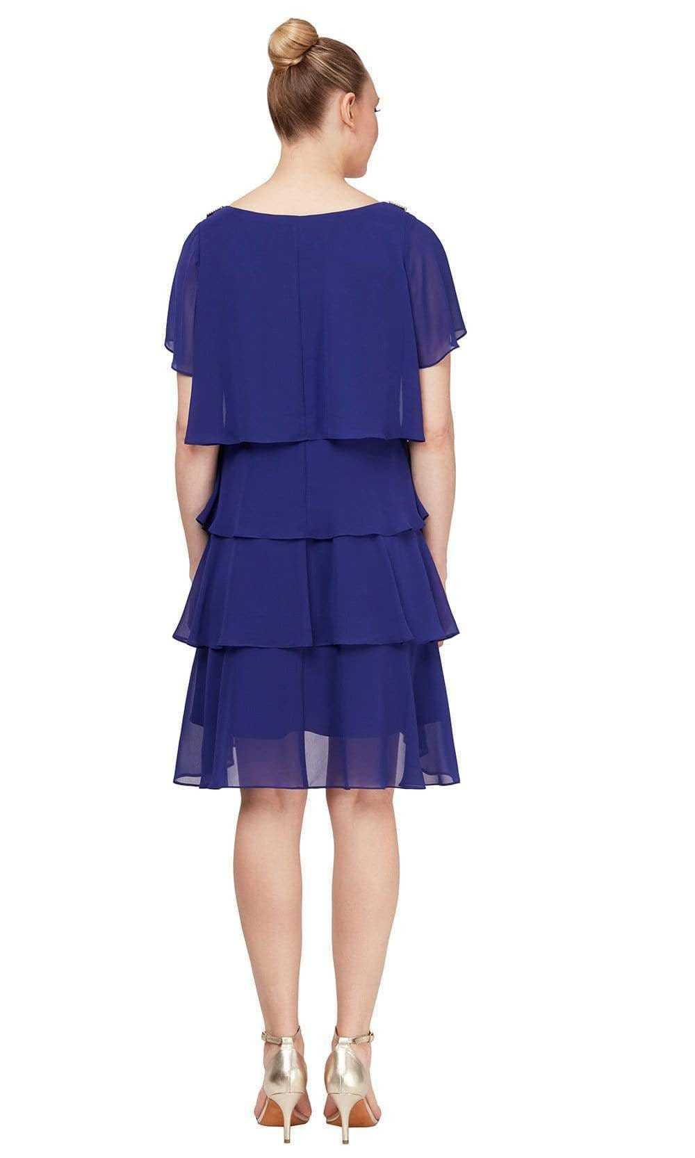 SLNY, SLNY - Short Sleeve Chiffon Tiered Dress 9170650
