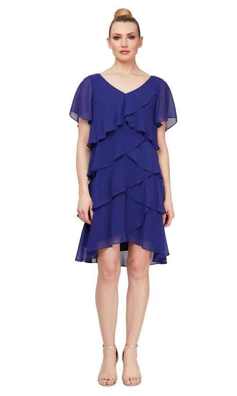 SLNY, SLNY - Short Sleeve Chiffon Tiered Dress 9170650
