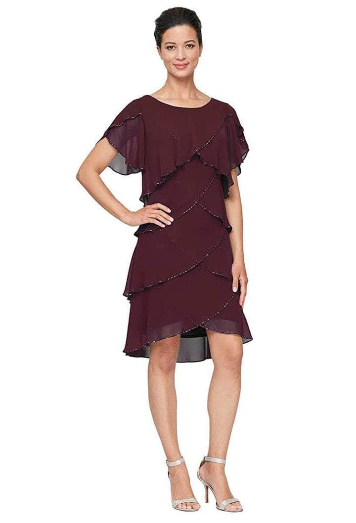 SLNY, SLNY - Short Sleeve Tiered Formal Dress 9270656 - 1 pc Aubergine In Size 8P Available