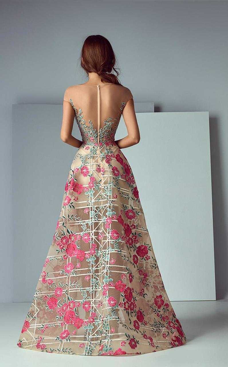 Saiid Kobeisy, Saiid Kobeisy Illusion Embroidered High Low Gown 3183