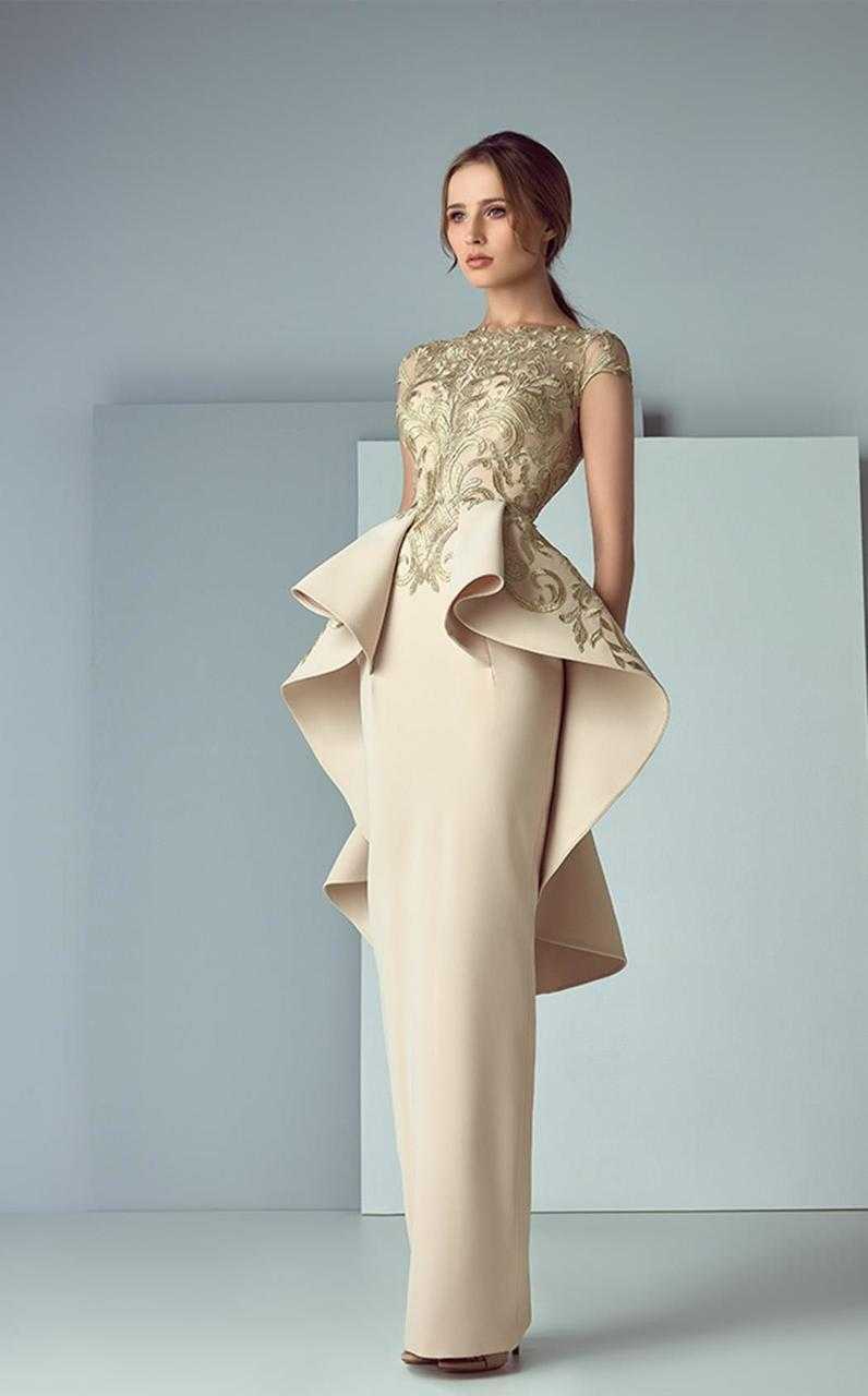 Saiid Kobeisy, Saiid Kobeisy Peplum Panel Embroidered Gown 3156  - 1 pc Ivory In Size 4 Available