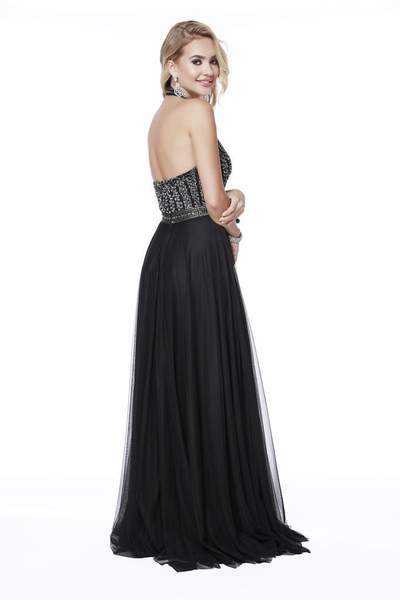 Shail K, Shail K - Embellished Halter V-neck Tulle A-line Dress 12208 - 1 pc Black In Size 8 Available