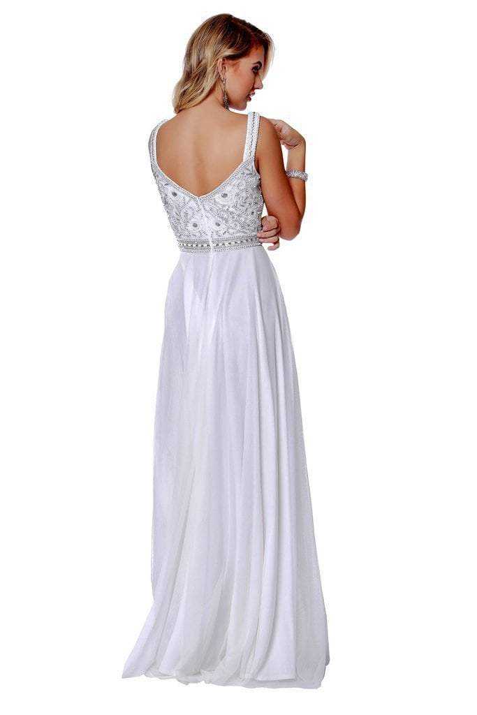 Shail K, Shail K - Embellished V-neck Tulle A-line Dress 12213 - 1 pc White In Size 8 Available