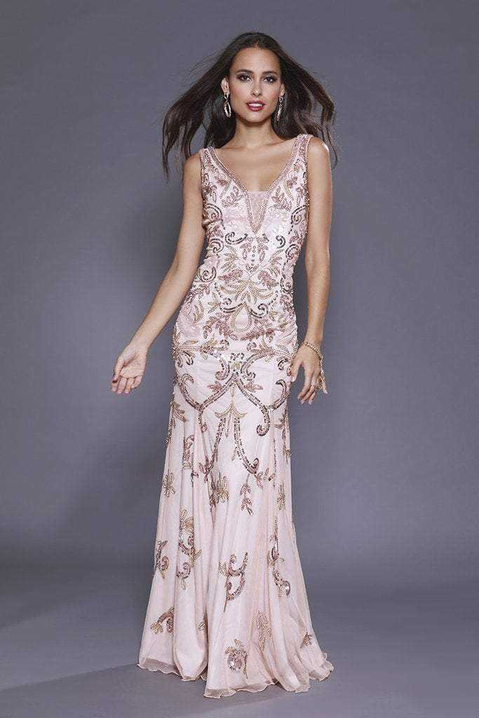 Shail K, Shail K Sleeveless Sequin Embellished Evening Dress 12139 - 1 pc Rose In Size 14 Available