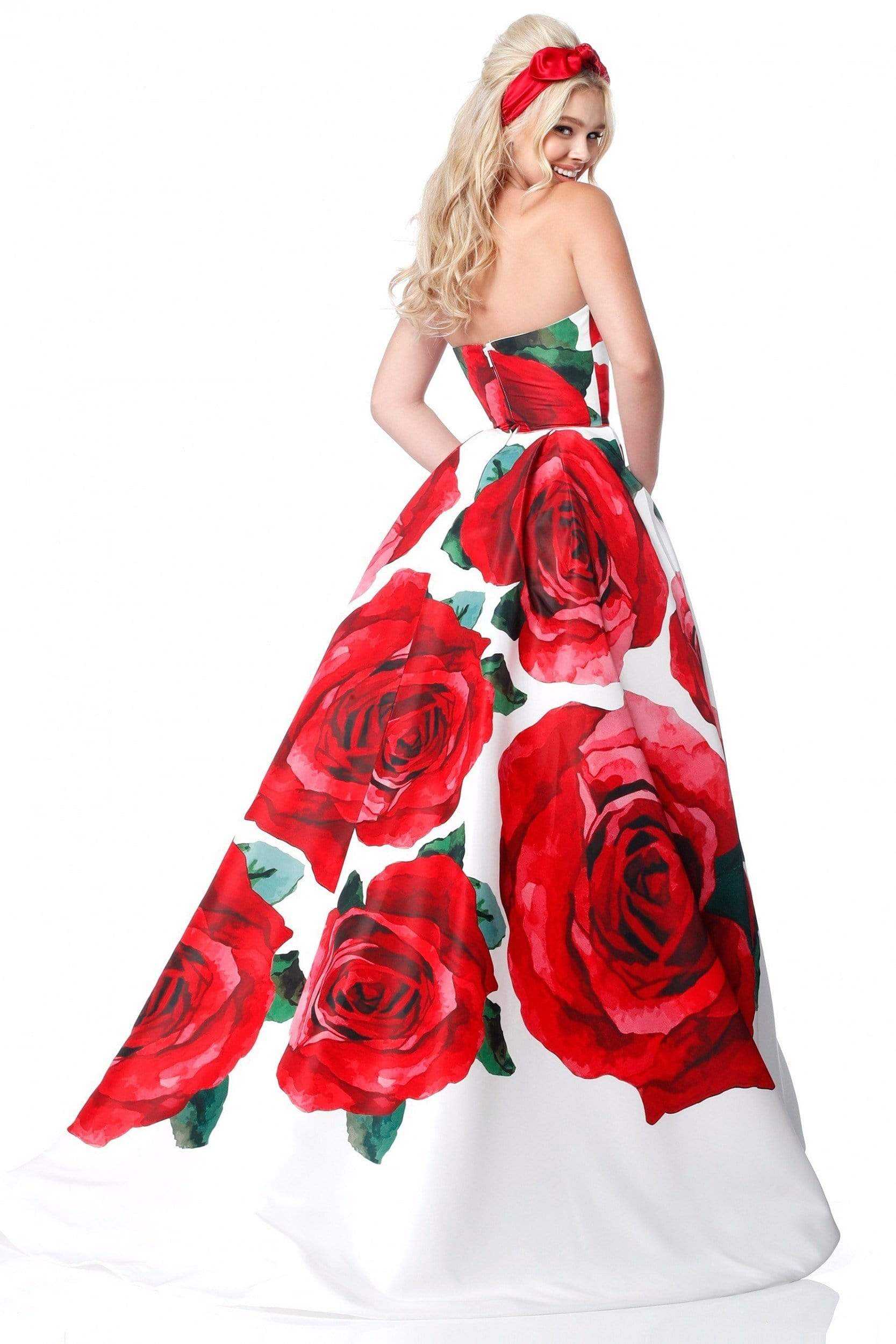 Sherri Hill, Sherri Hill - 51887 Strapless Floral Print Semi-Sweetheart Ballgown