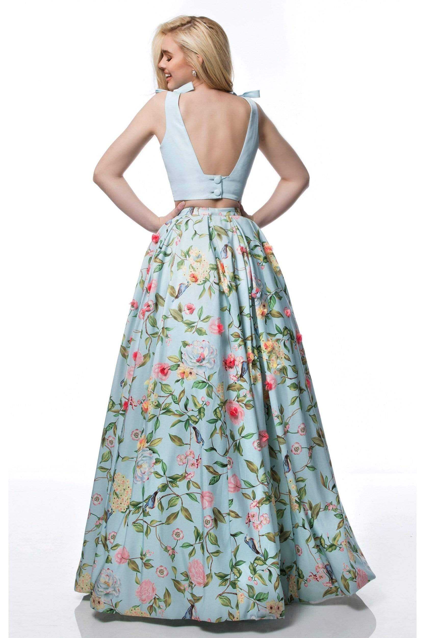Sherri Hill, Sherri Hill - 51959 Two Piece V-neck Floral Print A-line Dress