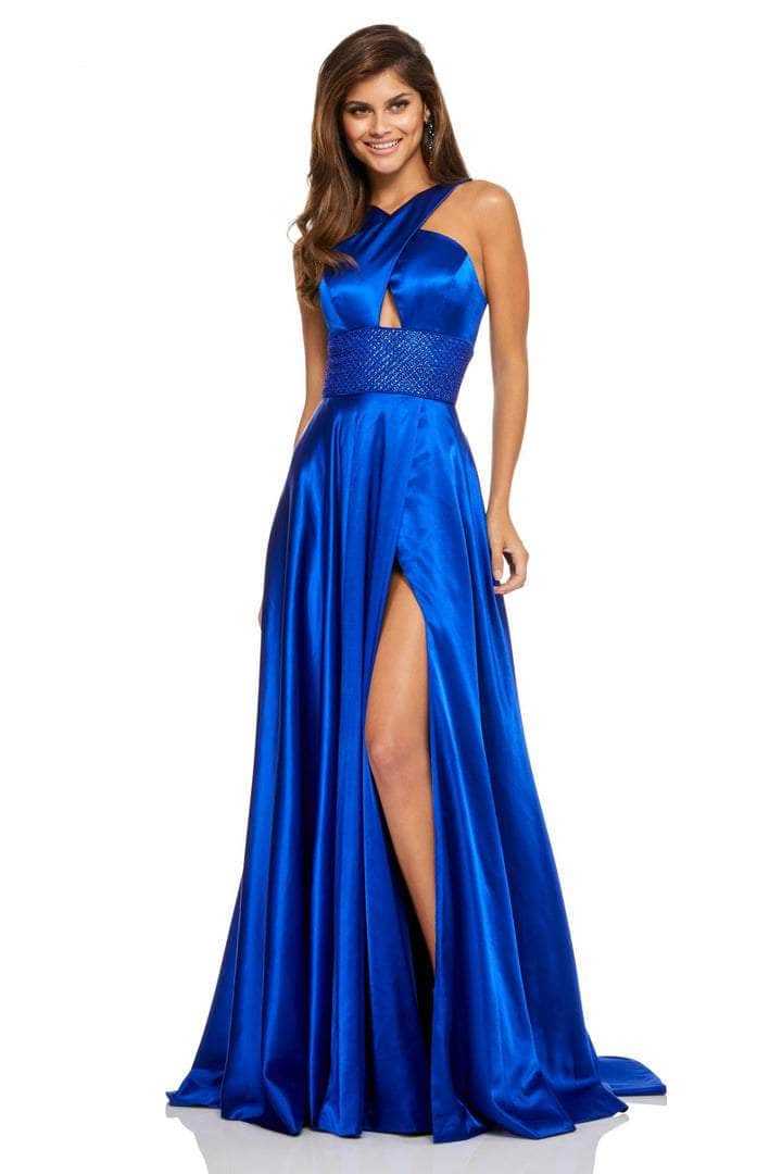 Sherri Hill, Sherri Hill - 52566 Crisscrossed Halter Neck Evening Gown - 1 pc Red In Size 8 Available