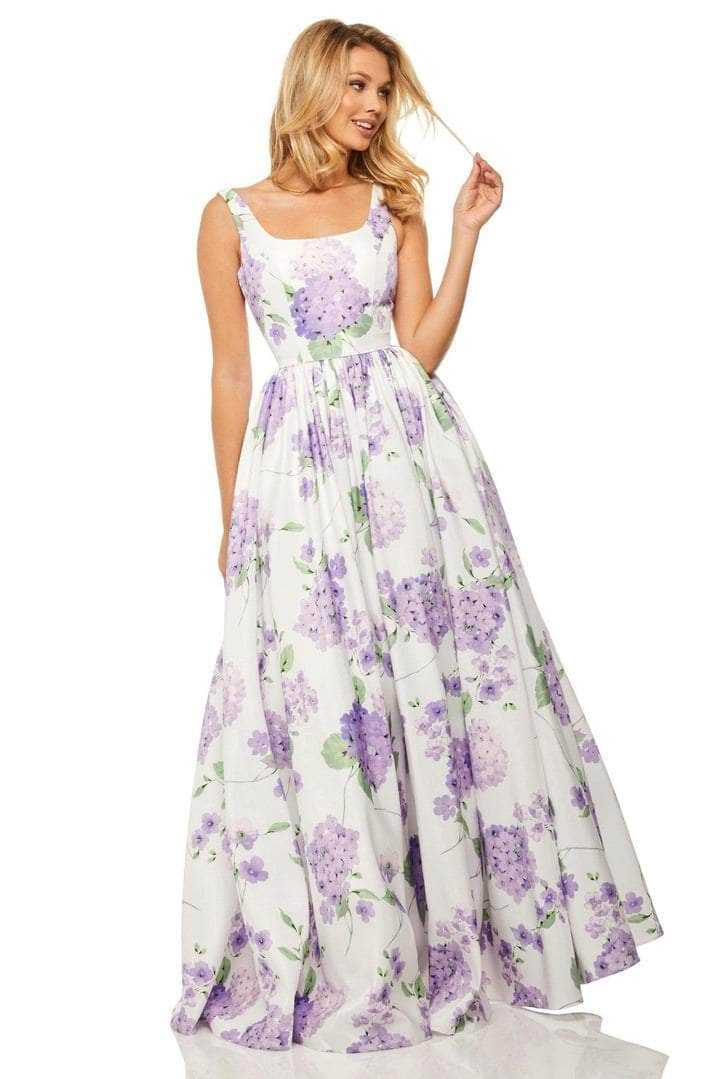 Sherri Hill, Sherri Hill - 52815 Floral Printed Sleeveless Long Dress - 1 pc Ivory/Lilac Print In Size 12 Available