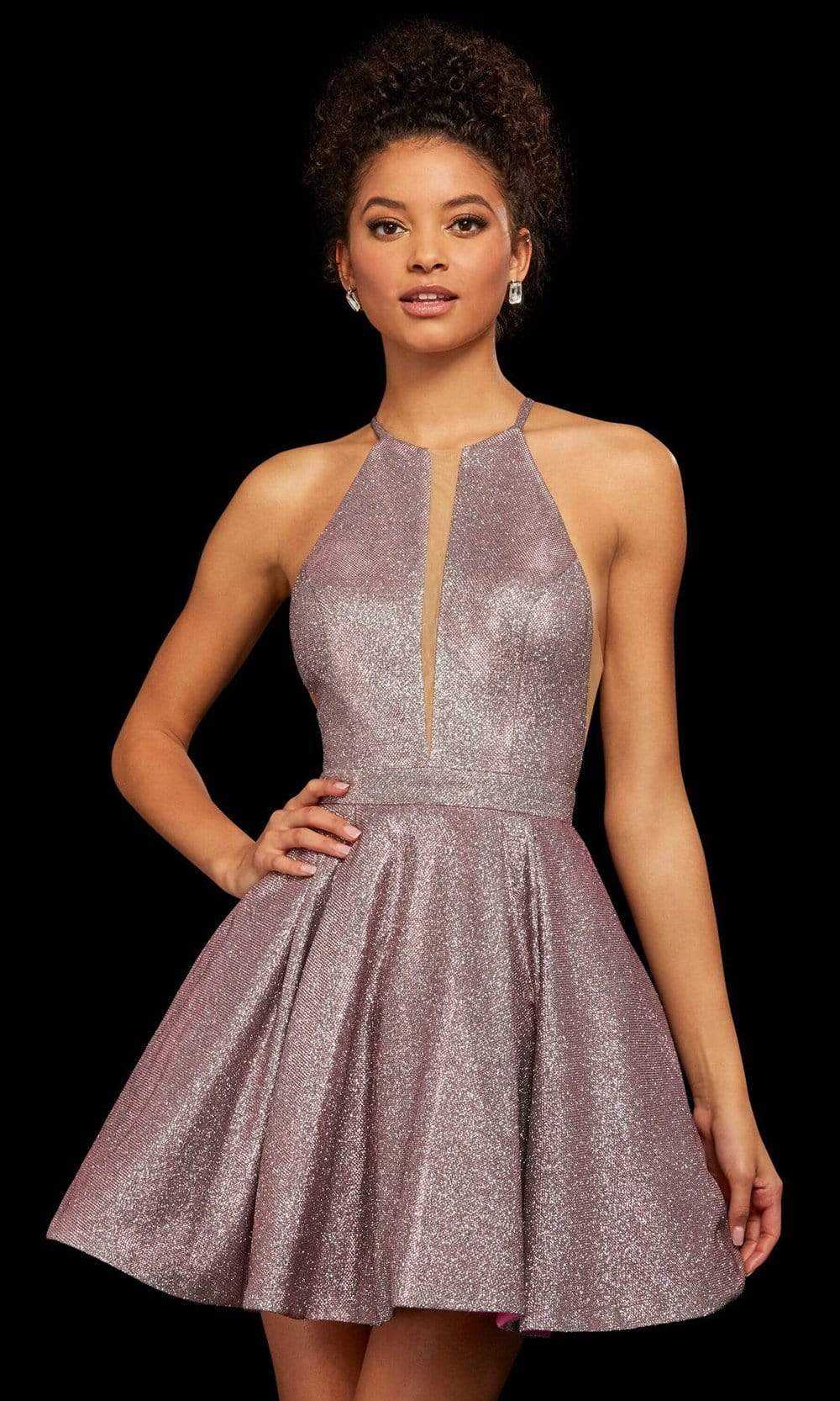 Sherri Hill, Sherri Hill - 53027 Short Illusion Paneled Halter Glitter Dress