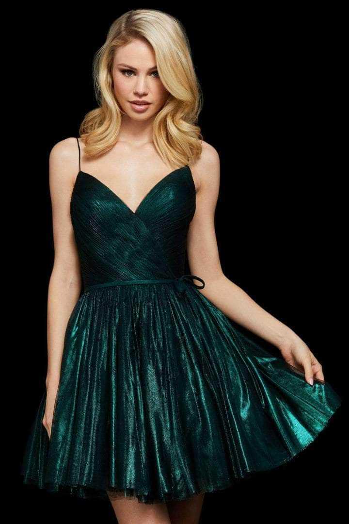 Sherri Hill, Sherri Hill - 53110 Sleeveless V-neck Cocktail Dress - 1 pc Emerald In Size 16 Available