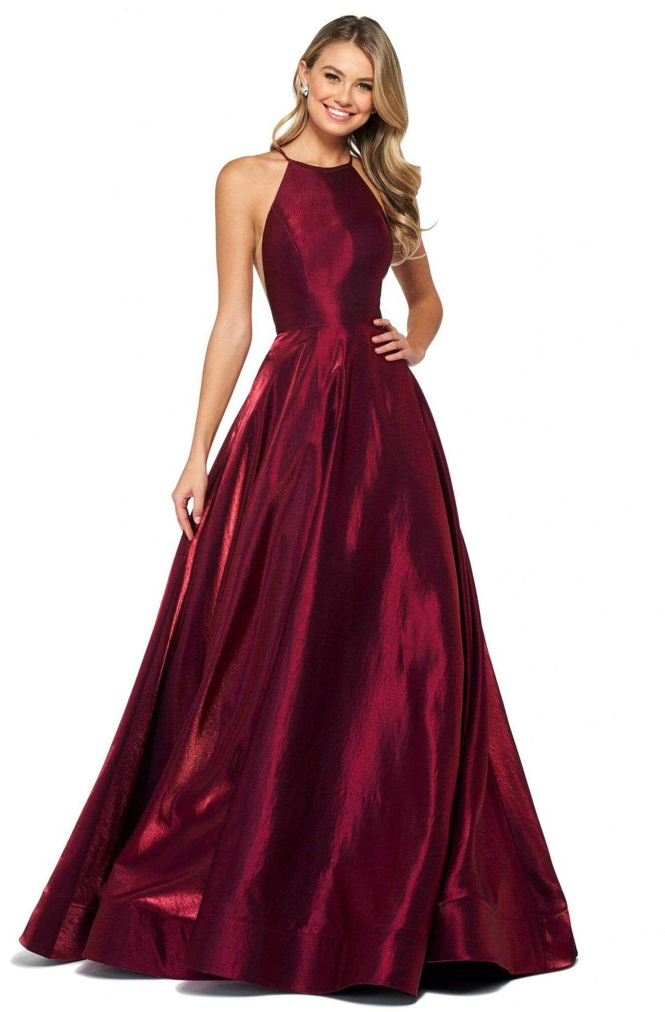 Sherri Hill, Sherri Hill - 53350 High Neckline Shimmer Satin A-Line Dress